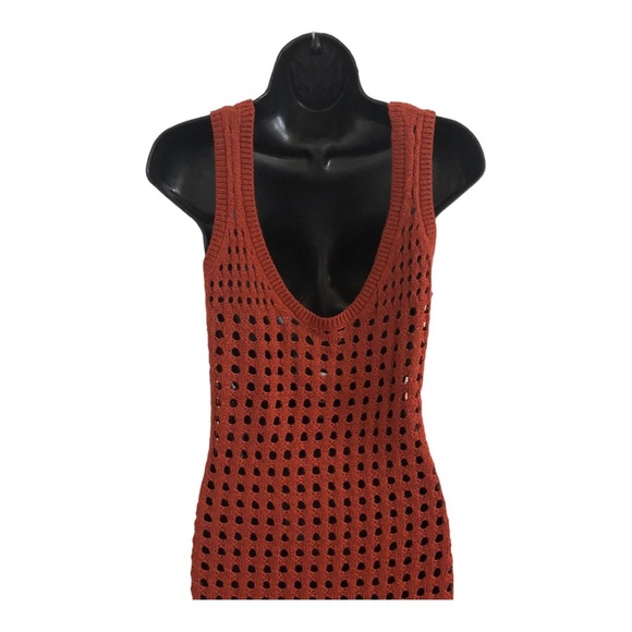 Terracotta Brown crochet look open weave sleeveless sweater‎ knit dress size M - Picture 11 of 16